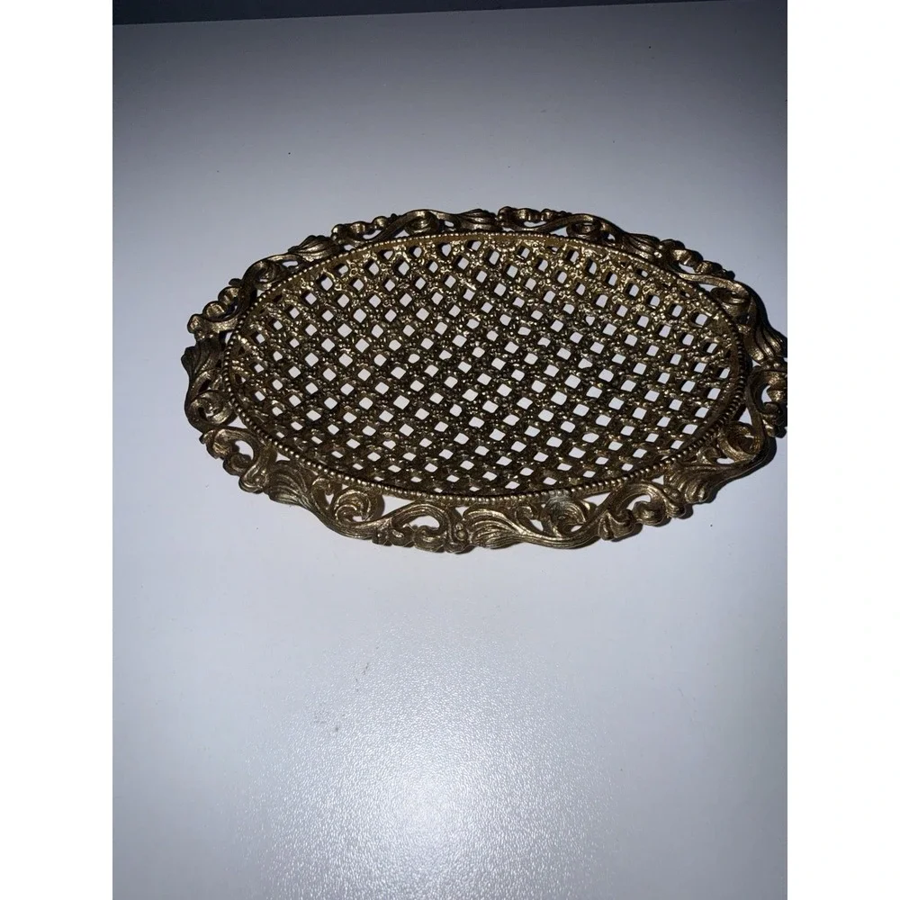 Vintage Ornate Gold‎ Tone Countertop Vanity Soap Ring Dish Hollywood Regency M